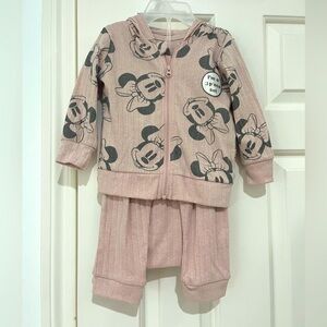 Disney NWT Minnie Mouse Pink Jacket Onesie & Pants 3 Piece Set size 6-9 months